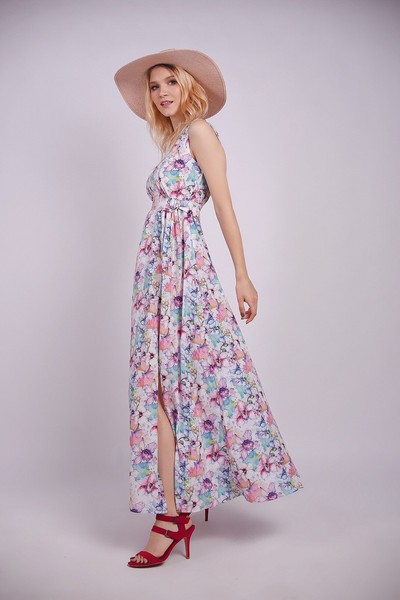 Изображение Платье длинное, ткань софт, принт цветы, коллекция "Дефиле", от Pink 1