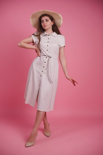 Изображение Платье - рубашка, А-силуэта из льна бежевого цвета, коллекций "Элиза", от Pink 2