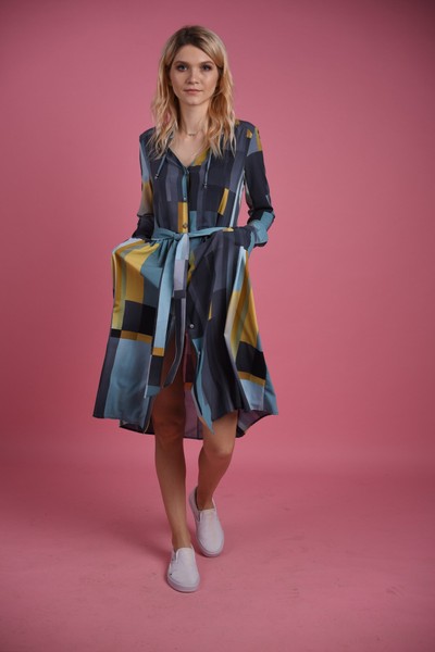 Изображение Платье рубашка с евро - шифона, геометрический принт, коллекция "Коллаж", от Pink 5