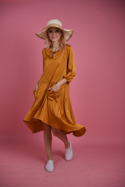 Изображение Платье трапеция, из ткани - шелк - сатин, коллекция Коллаж, от Pink 1