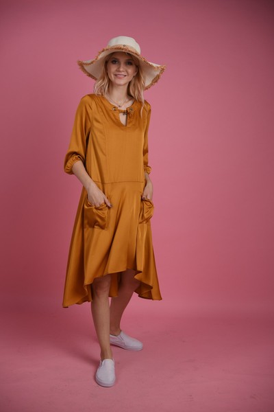 Изображение Платье трапеция, из ткани - шелк - сатин, коллекция Коллаж, от Pink 2