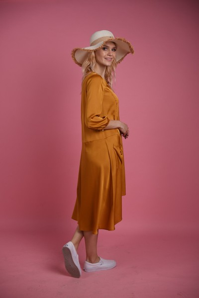 Изображение Платье трапеция, из ткани - шелк - сатин, коллекция Коллаж, от Pink 6