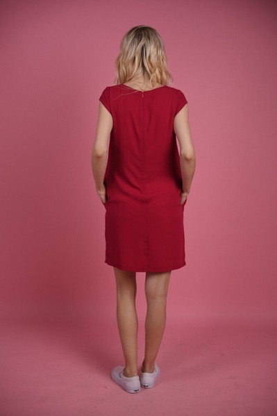 Изображение Платье кокетка со сборкой cпереди, малиновое, креп-шифон, коллекция Мак, от Pink 3
