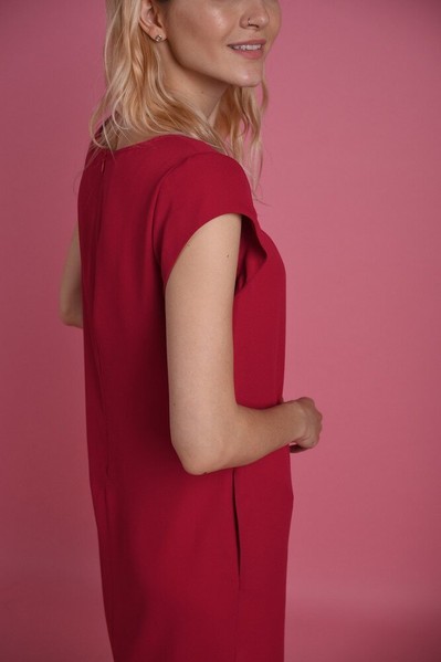 Изображение Платье кокетка со сборкой cпереди, малиновое, креп-шифон, коллекция Мак, от Pink 2