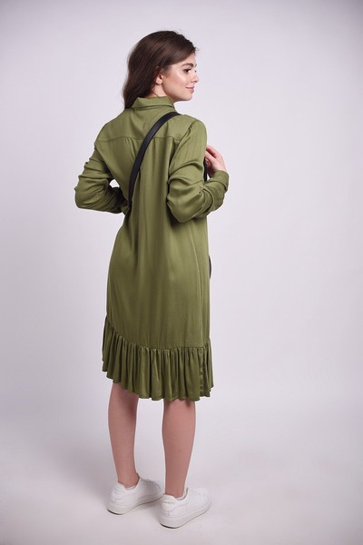 Изображение Платье - рубашка низ рюша штапель, цвета хаки, коллекция "Spring Wood", от Pink 5