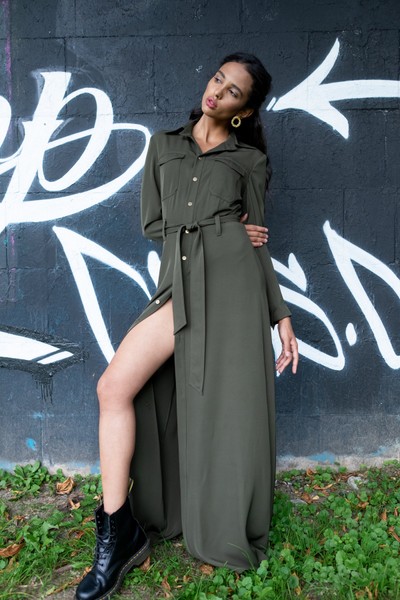 Фото Сукня - сорочка, максі, з костюмної тканини, MILITARY 1
