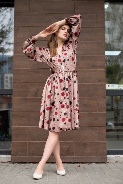 Изображение Платье горох, рукав завязка из ткани шелк-сатин, коллекция Кутюр, от Pink 4