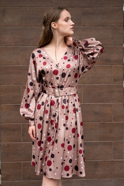 Изображение Платье горох, рукав завязка из ткани шелк-сатин, коллекция Кутюр, от Pink 1