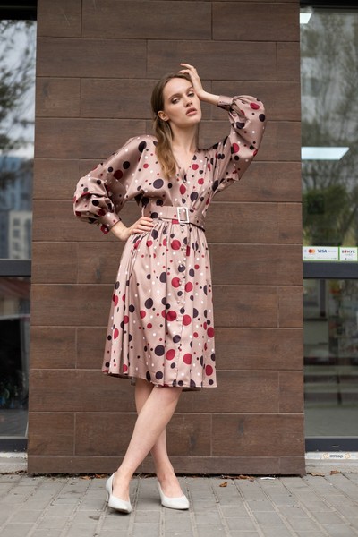 Изображение Платье горох, рукав завязка из ткани шелк-сатин, коллекция Кутюр, от Pink 3