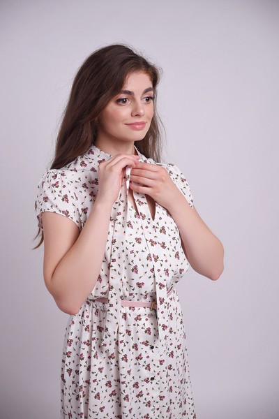 Изображение Платье - рубашка принт цветы с завязкой на шее, коллекция "Spring Wood", от Pink 4