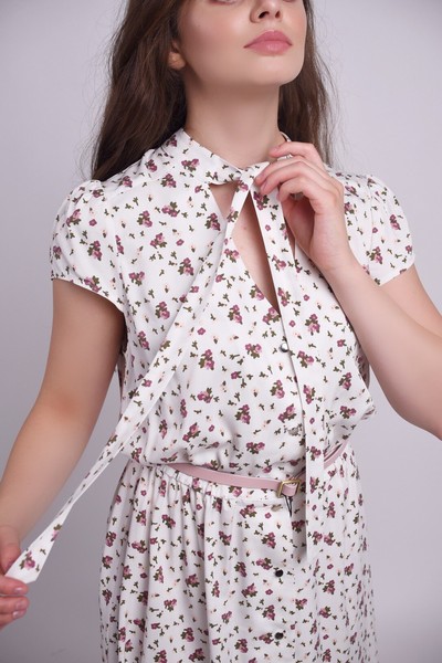 Изображение Платье - рубашка принт цветы с завязкой на шее, коллекция "Spring Wood", от Pink 5