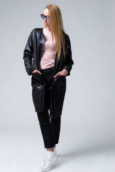 Изображение Пальто-дубленка из экокожи от Pink, Коллекция - Комфорт, черная 1