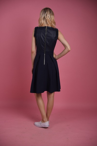 Изображение Платье коктейльное из экокожи темно-синяя, коллекция Коллаж, от Pink 2