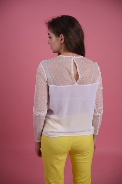 Фото Шифонова блуза із кокеткою, рукавами і рюшами із сітки горох FLIRT II 2