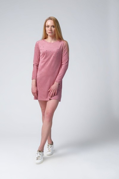 Изображение Платье Pink замша с жемчугом Коллекция "Baby Girl" Розовый 1