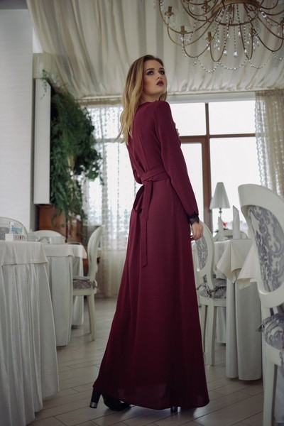Изображение Платье макси, коллекция "Велюр", бардового цвета, от Pink 2
