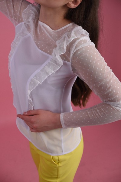 Изображение Шифоновая блузка с кокеткой, рукавами и рюшами из сетки горох FLIRT II 1