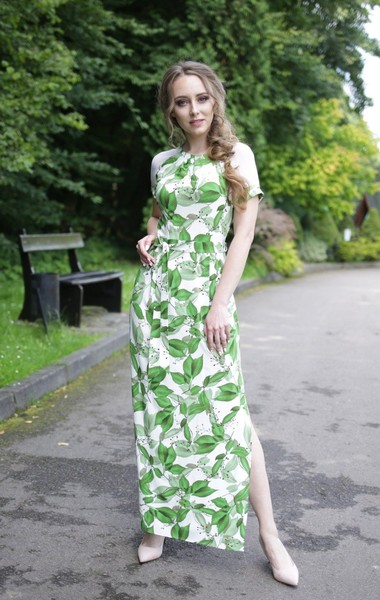 Изображение Длинная Pink платье листочек Коллекция "Оазис" Зеленй 1
