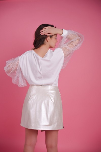 Изображение Блуза трикотажная с объемными рукавами из сетки LIGHT 4