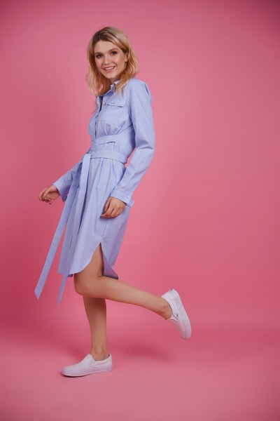 Изображение Платье - рубашка поплин с вшитым поясом, коллекция "Дефиле", от Pink 3