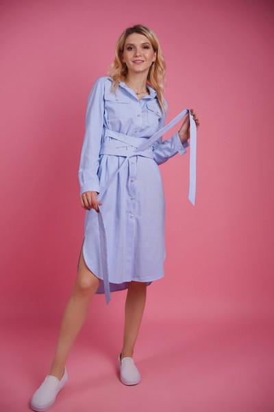 Изображение Платье - рубашка поплин с вшитым поясом, коллекция "Дефиле", от Pink 2